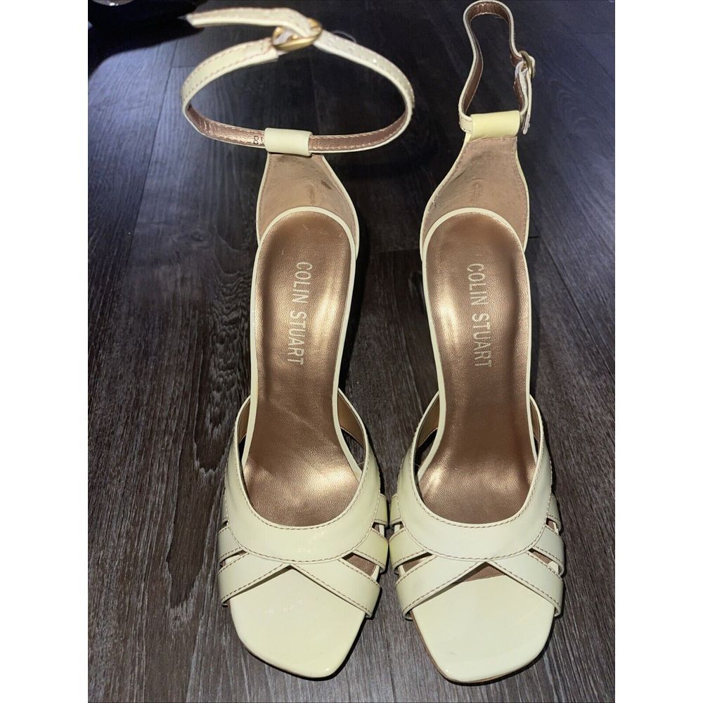 Colin Stuart Egg Shell Patent Leather Strappy Stiletto Heels 8B L@@K!!!! S-92